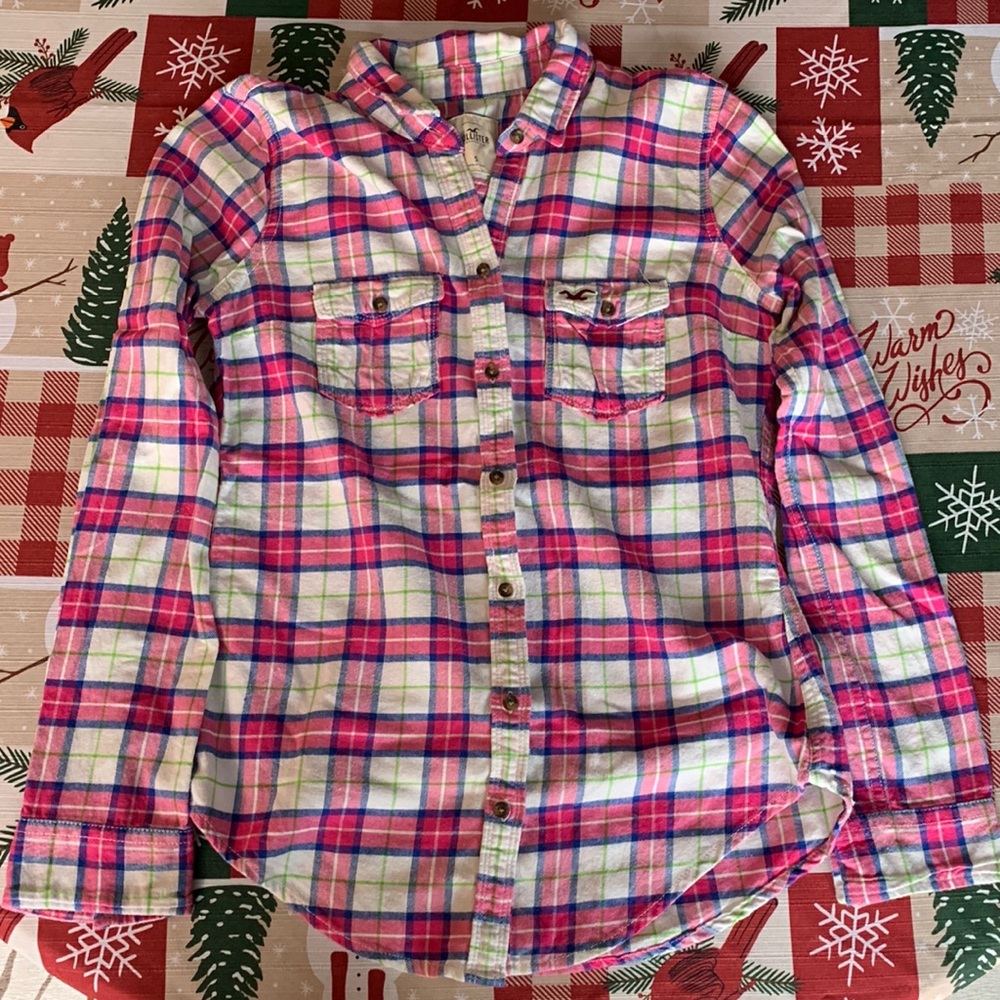 Pink Plaid Hollister Flannel Button Down Shirt